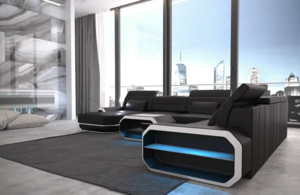 Kunstleder Wohnlandschaft Regalia mit Ottomane U-Form XL Mini – Bild 14