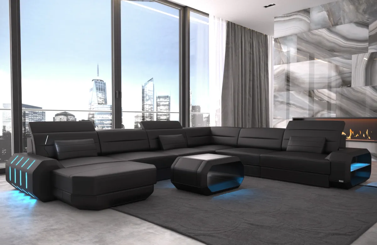 Büffelleder Wohnlandschaft Regalia mit Ottomane U-Form XL Mini