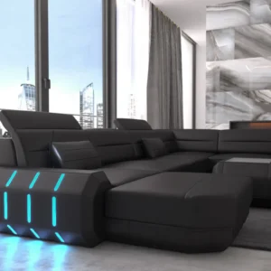 Kunstleder Wohnlandschaft Regalia mit Ottomane U-Form XL Mini