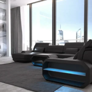 Kunstleder Wohnlandschaft Regalia mit Ottomane U-Form XL Mini