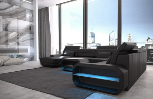 Kunstleder Wohnlandschaft Regalia mit Ottomane U-Form XL Mini – Bild 17