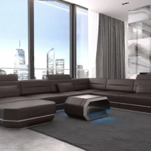 Kunstleder Wohnlandschaft Regalia mit Ottomane U-Form XL Mini