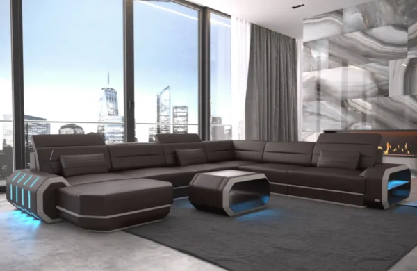 Kunstleder Wohnlandschaft Regalia mit Ottomane U-Form XL Mini – Bild 18