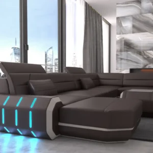 Kunstleder Wohnlandschaft Regalia mit Ottomane U-Form XL Mini