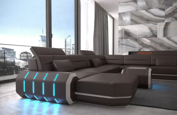 Kunstleder Wohnlandschaft Regalia mit Ottomane U-Form XL Mini – Bild 19