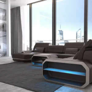 Kunstleder Wohnlandschaft Regalia mit Ottomane U-Form XL Mini