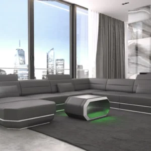 Kunstleder Wohnlandschaft Regalia mit Ottomane U-Form XL Mini