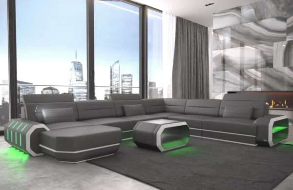 Kunstleder Wohnlandschaft Regalia mit Ottomane U-Form XL Mini – Bild 21