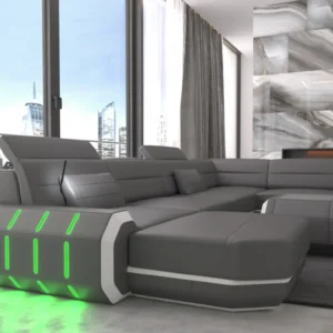 Kunstleder Wohnlandschaft Regalia mit Ottomane U-Form XL Mini