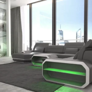 Kunstleder Wohnlandschaft Regalia mit Ottomane U-Form XL Mini
