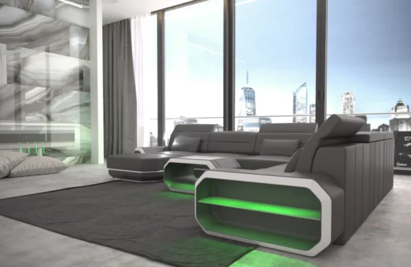 Kunstleder Wohnlandschaft Regalia mit Ottomane U-Form XL Mini – Bild 23
