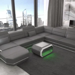 Kunstleder Wohnlandschaft Regalia mit Ottomane U-Form XL Mini