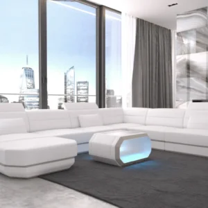 Kunstleder Wohnlandschaft Regalia mit Ottomane U-Form XL Mini