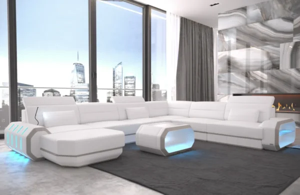 Kunstleder Wohnlandschaft Regalia mit Ottomane U-Form XL Mini – Bild 25