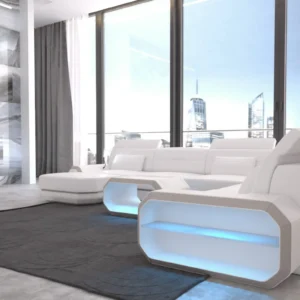 Kunstleder Wohnlandschaft Regalia mit Ottomane U-Form XL Mini