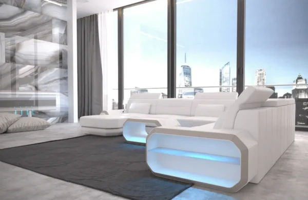 Kunstleder Wohnlandschaft Regalia mit Ottomane U-Form XL Mini – Bild 27