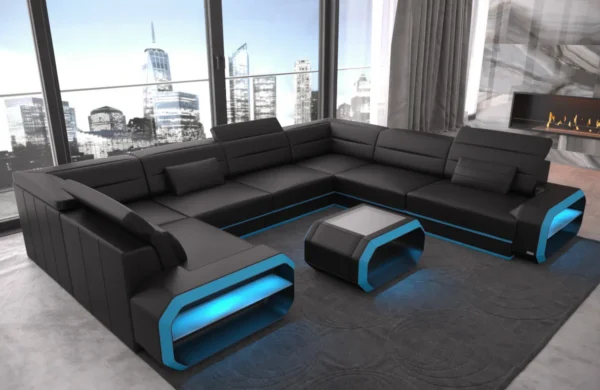 Kunstleder Wohnlandschaft Regalia U-Form XL Mini – Bild 4