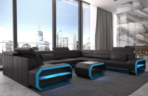 Kunstleder Wohnlandschaft Regalia U-Form XL Mini – Bild 6