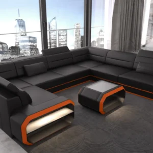 Kunstleder Wohnlandschaft Regalia U-Form XL Mini