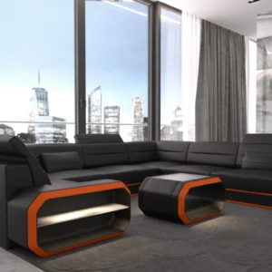 Kunstleder Wohnlandschaft Regalia U-Form XL Mini