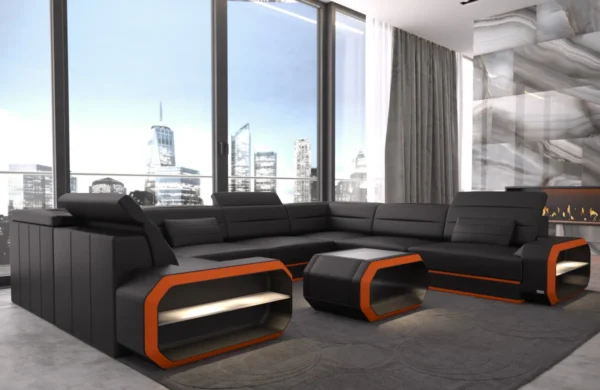 Kunstleder Wohnlandschaft Regalia U-Form XL Mini – Bild 9