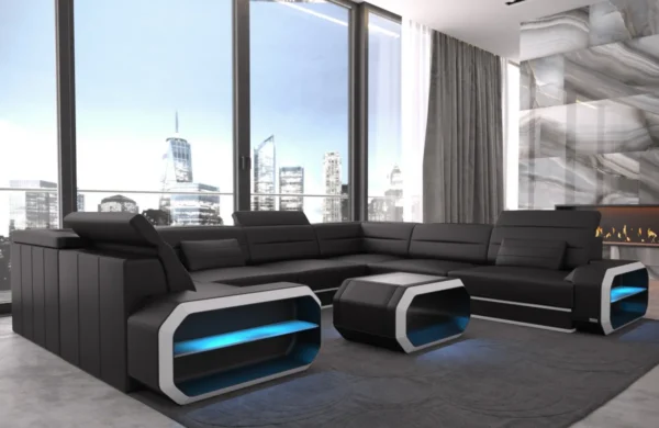 Kunstleder Wohnlandschaft Regalia U-Form XL Mini – Bild 15