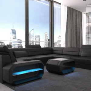 Kunstleder Wohnlandschaft Regalia U-Form XL Mini
