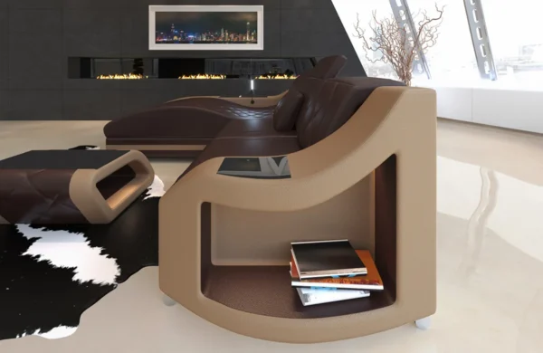 Echtleder Ecksofa Sierra mit Ottomane L-Form S Mini – Bild 12