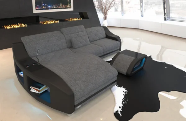 Webstoff Ecksofa Sierra mit Ottomane L-Form S