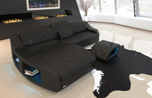 Echtleder Ecksofa Sierra mit Ottomane L-Form S Mini – Bild 13
