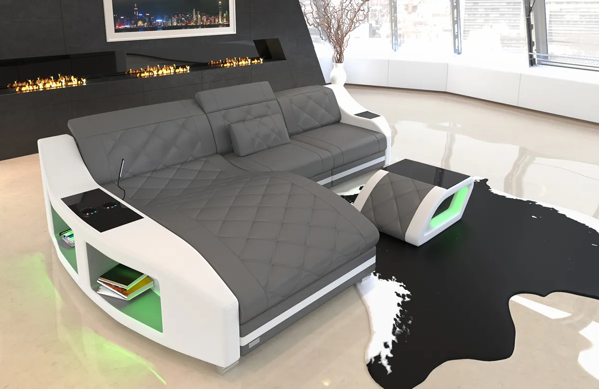 Echtleder Ecksofa Sierra mit Ottomane L-Form S Mini