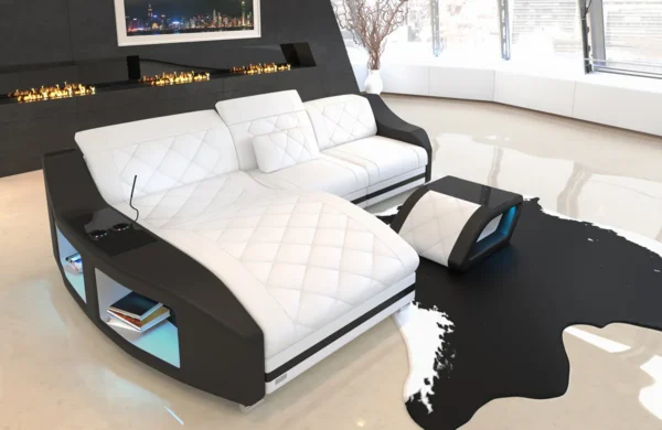 Echtleder Ecksofa Sierra mit Ottomane L-Form S Mini – Bild 17