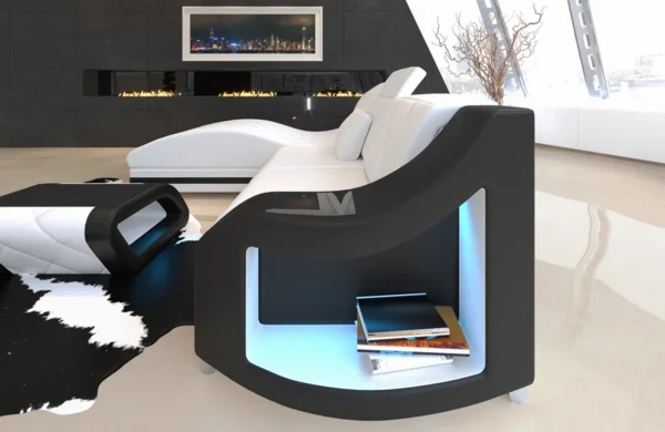 Echtleder Ecksofa Sierra mit Ottomane L-Form S Mini – Bild 20