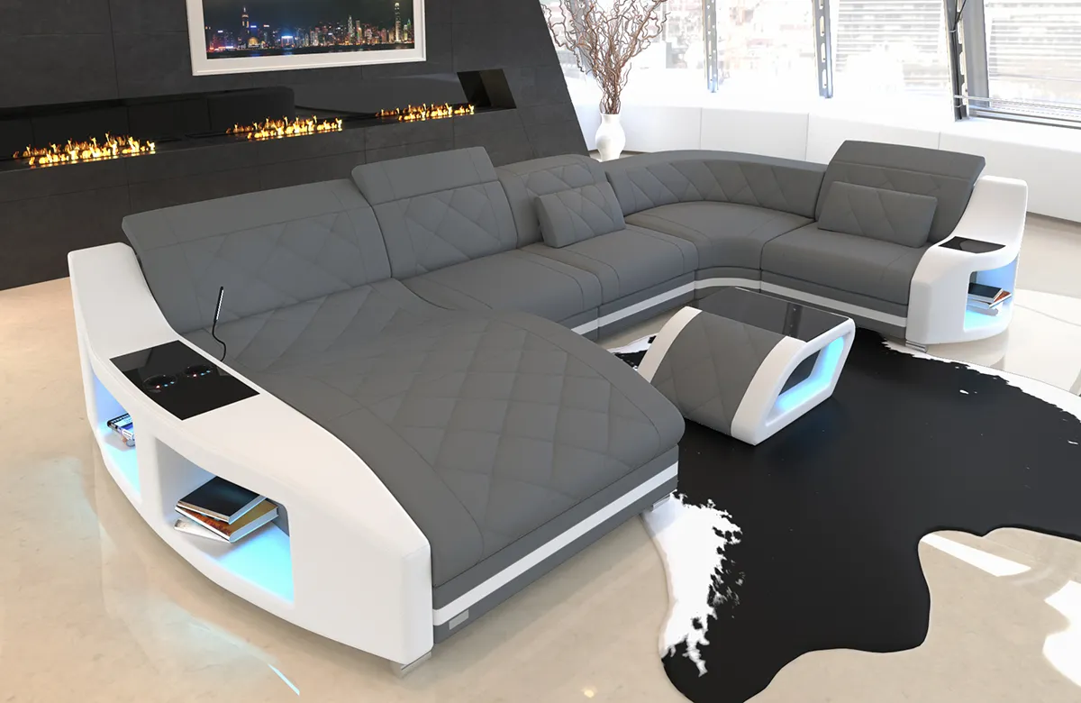 Mikrofaser Wohnlandschaft Sierra mit Ottomane U-Form L Mini
