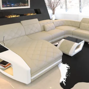 Echtleder Wohnlandschaft Sierra mit Ottomane U-Form L Mini