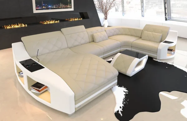 Echtleder Wohnlandschaft Sierra mit Ottomane U-Form L Mini – Bild 9