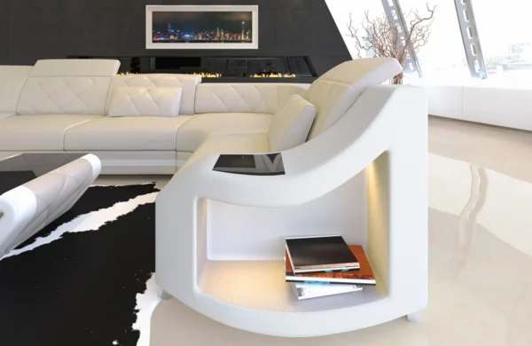 Echtleder Wohnlandschaft Sierra mit Ottomane U-Form L Mini – Bild 12