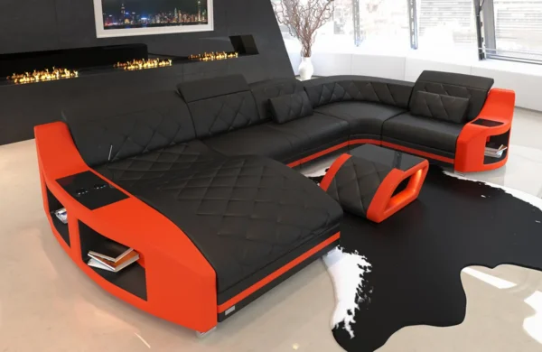 Echtleder Wohnlandschaft Sierra mit Ottomane U-Form L Mini – Bild 13