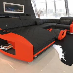Echtleder Wohnlandschaft Sierra mit Ottomane U-Form L Mini