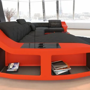 Echtleder Wohnlandschaft Sierra mit Ottomane U-Form L Mini