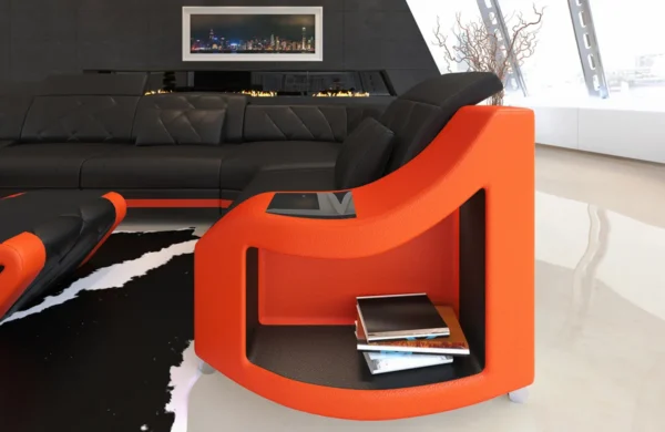 Echtleder Wohnlandschaft Sierra mit Ottomane U-Form L Mini – Bild 16