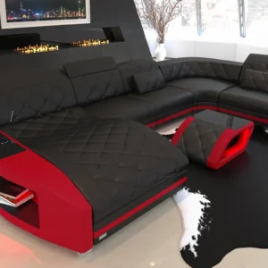 Echtleder Wohnlandschaft Sierra mit Ottomane U-Form L Mini