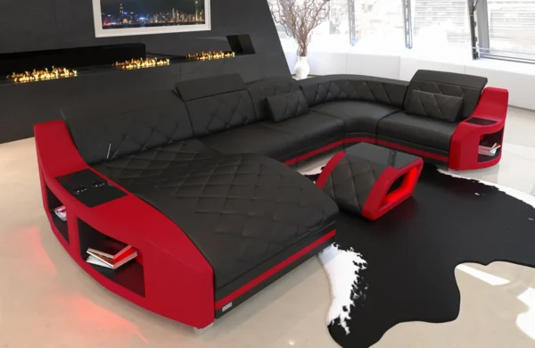Echtleder Wohnlandschaft Sierra mit Ottomane U-Form L Mini – Bild 5