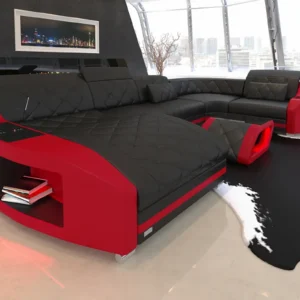 Echtleder Wohnlandschaft Sierra mit Ottomane U-Form L Mini