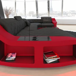 Echtleder Wohnlandschaft Sierra mit Ottomane U-Form L Mini