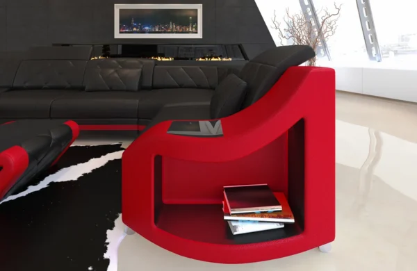 Echtleder Wohnlandschaft Sierra mit Ottomane U-Form L Mini – Bild 8