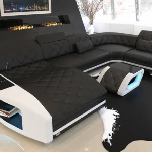 Echtleder Wohnlandschaft Sierra mit Ottomane U-Form L Mini