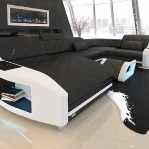 Echtleder Wohnlandschaft Sierra mit Ottomane U-Form L Mini