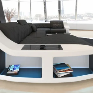 Echtleder Wohnlandschaft Sierra mit Ottomane U-Form L Mini