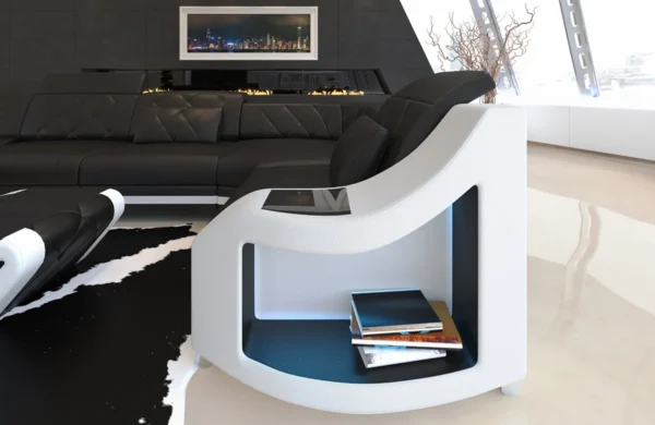 Echtleder Wohnlandschaft Sierra mit Ottomane U-Form L Mini – Bild 4